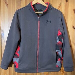Under Armour Youth XL Extra large grey red zip up fleece lined jacket